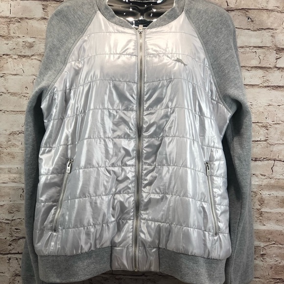 Tommy Baham Aruba silver grey puffer bomber sz L - Picture 8 of 8